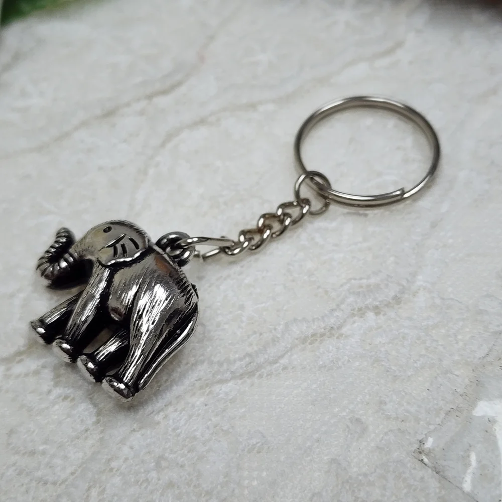 Silver Toned Elephant Keychain